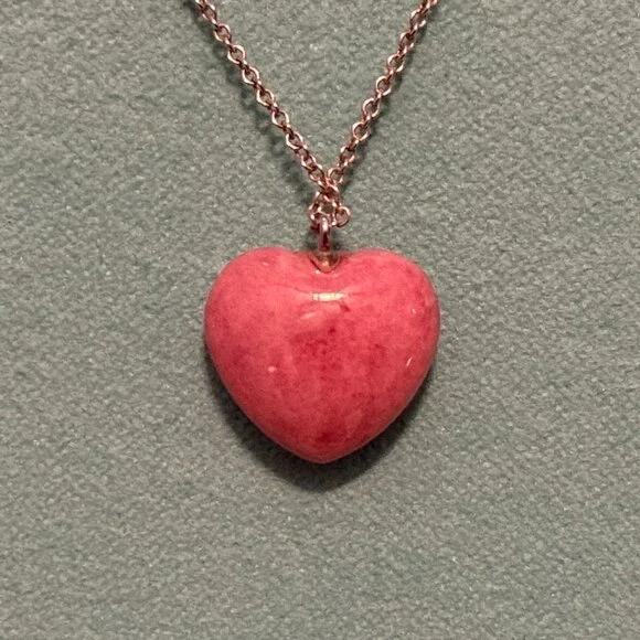 TIFFANY & CO. Pink Rhodonite Heart Silver Necklace